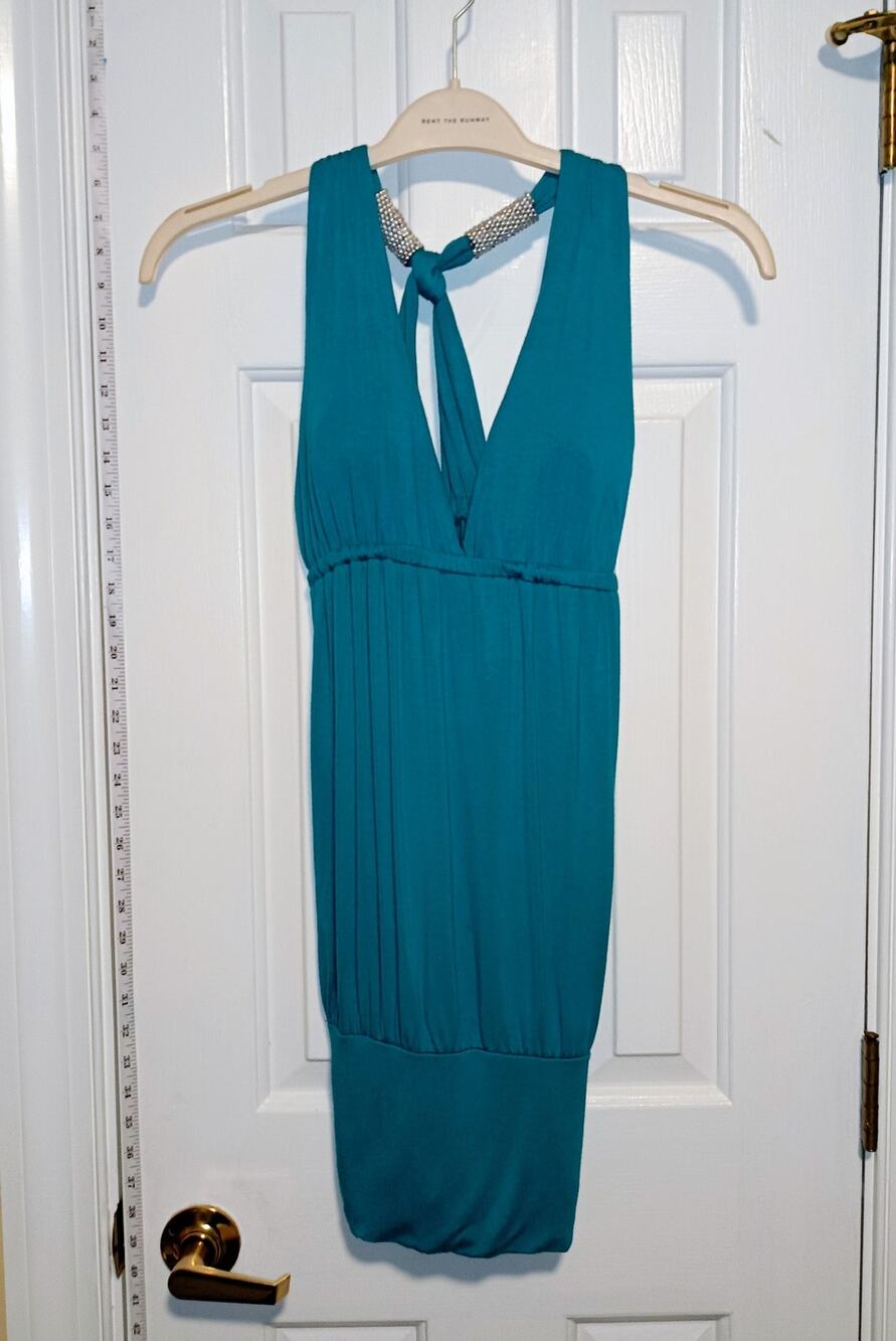 Body Central - Vintage Y2K Teal Rhinestone Halter Mini Dress - Sz M